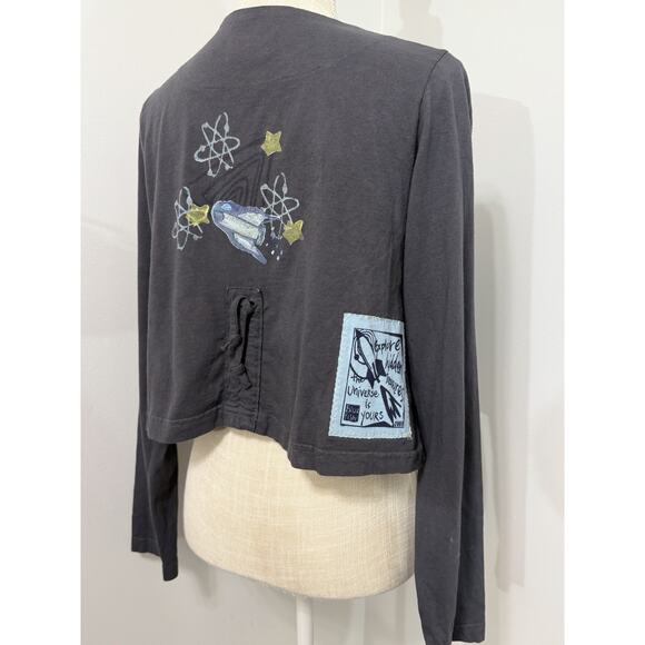 Blue Fish Hand Painted LS Jacket Shirt Cardigan LIMITED ED Universe Space 2000 - Picture 2 of 8